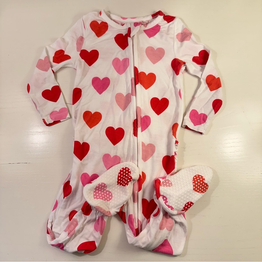 Angel Dear Bamboo Hearts Footie 12-18M